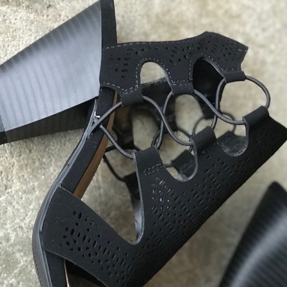 City Classified Black Nubuck Stacked Heel Sandal - Picture 2 of 7